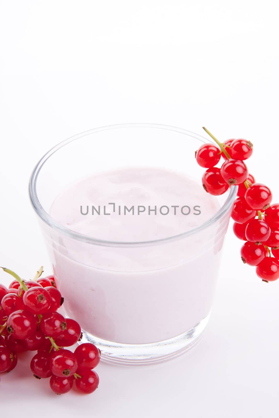 fresh tasty currant yoghurt shake dessert isolated on white background