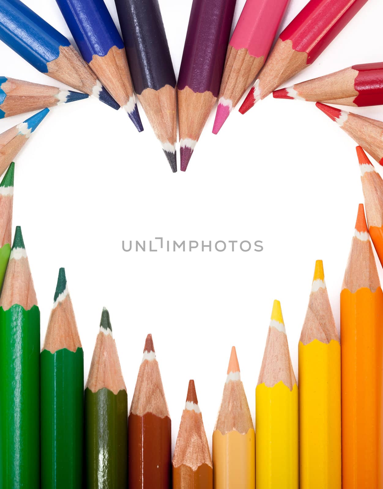 A vivid image with various colored pencils such as yellow, orange, red, pink and blue.