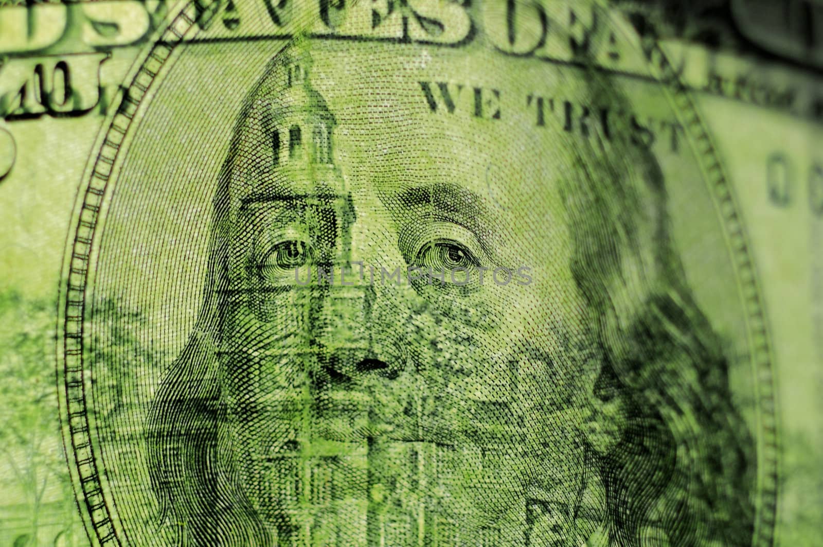 Hundred dollar bill, eye Franklin background, textures