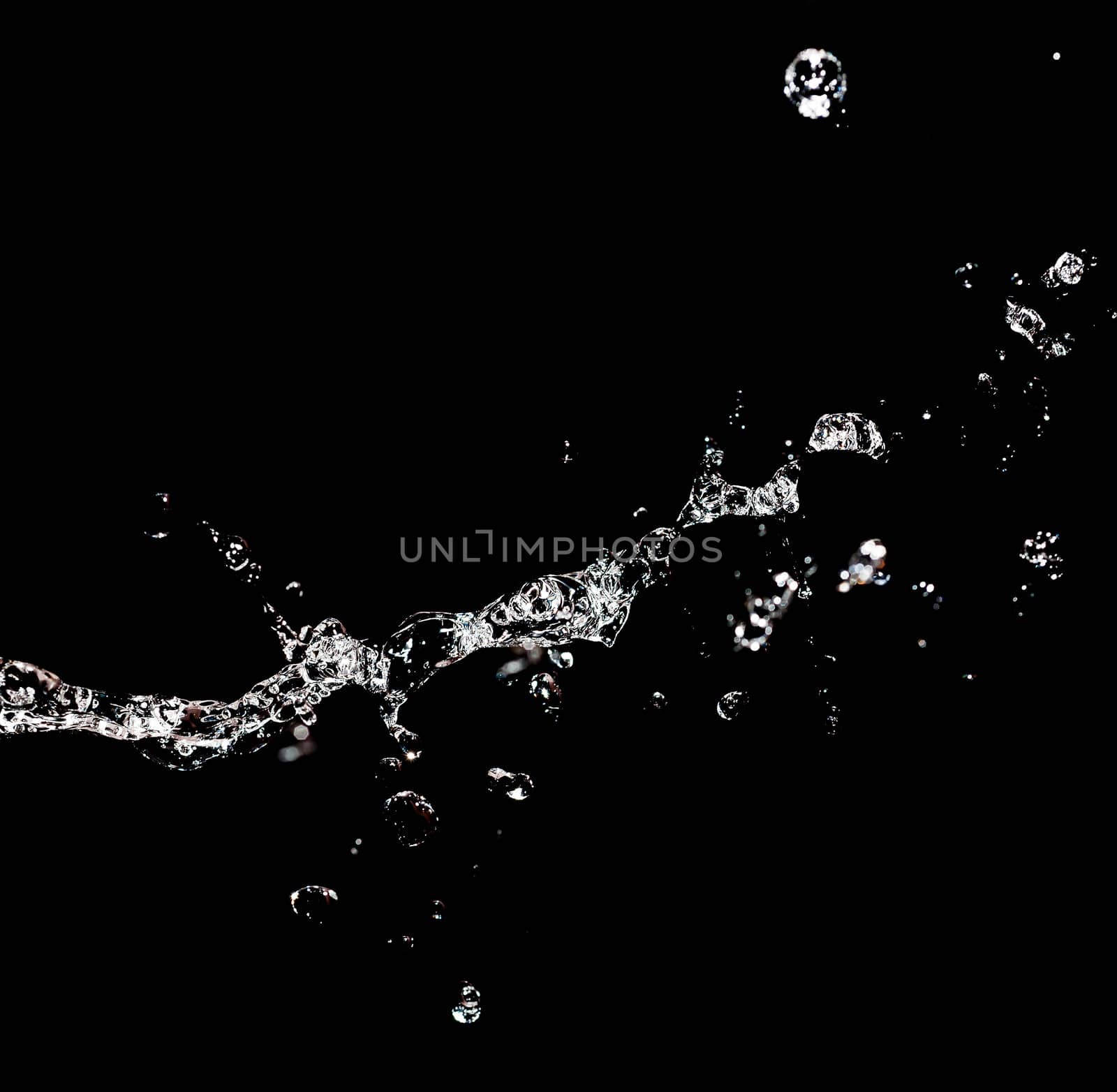 Water splash style on black background isolate