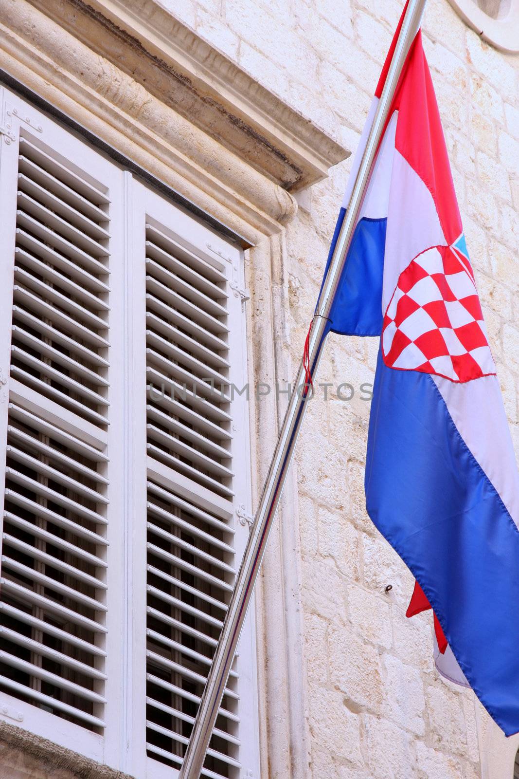 details of national flag of Croatia on the wall in Dubrovnik