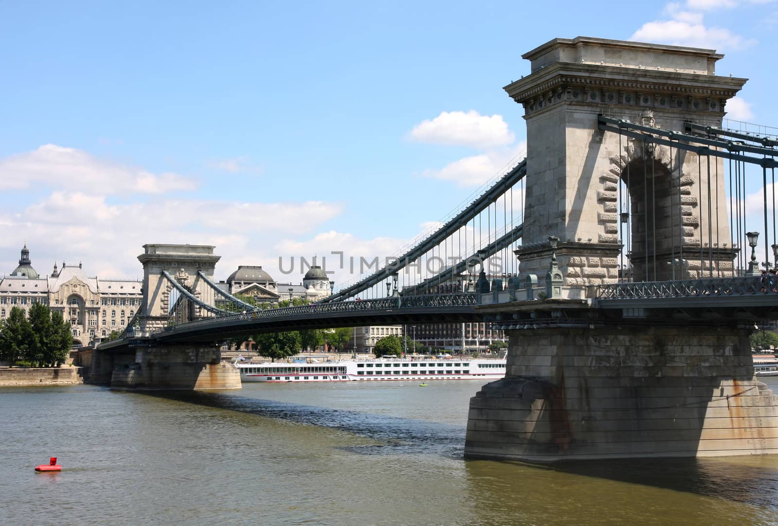 view of chain bridge in Budapest, Hungary
