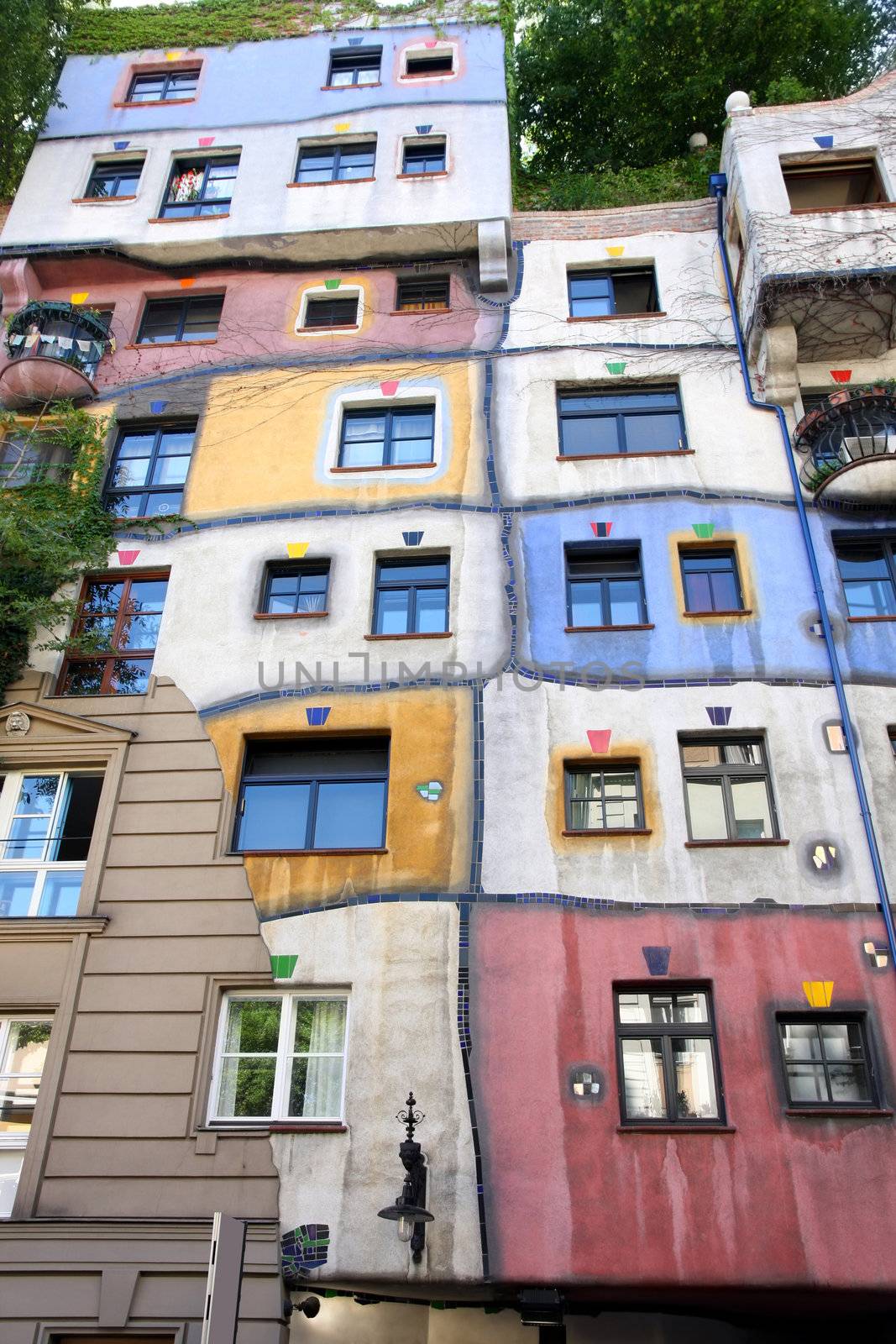 Colourful Facade of the Hundertwasser House in Vienna, Austria