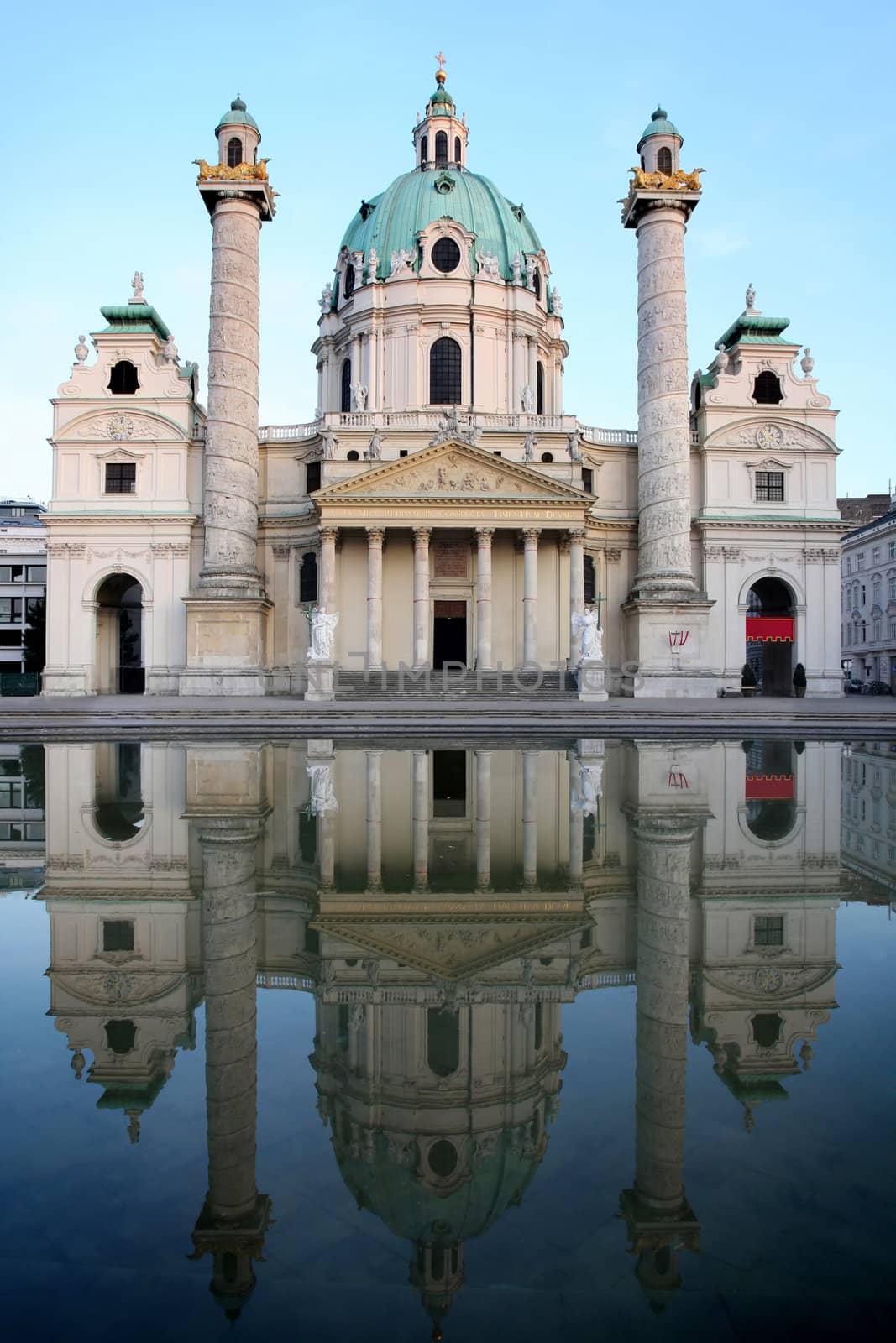 Beautiful baroque Karlskirche Church in Vienna, Austria