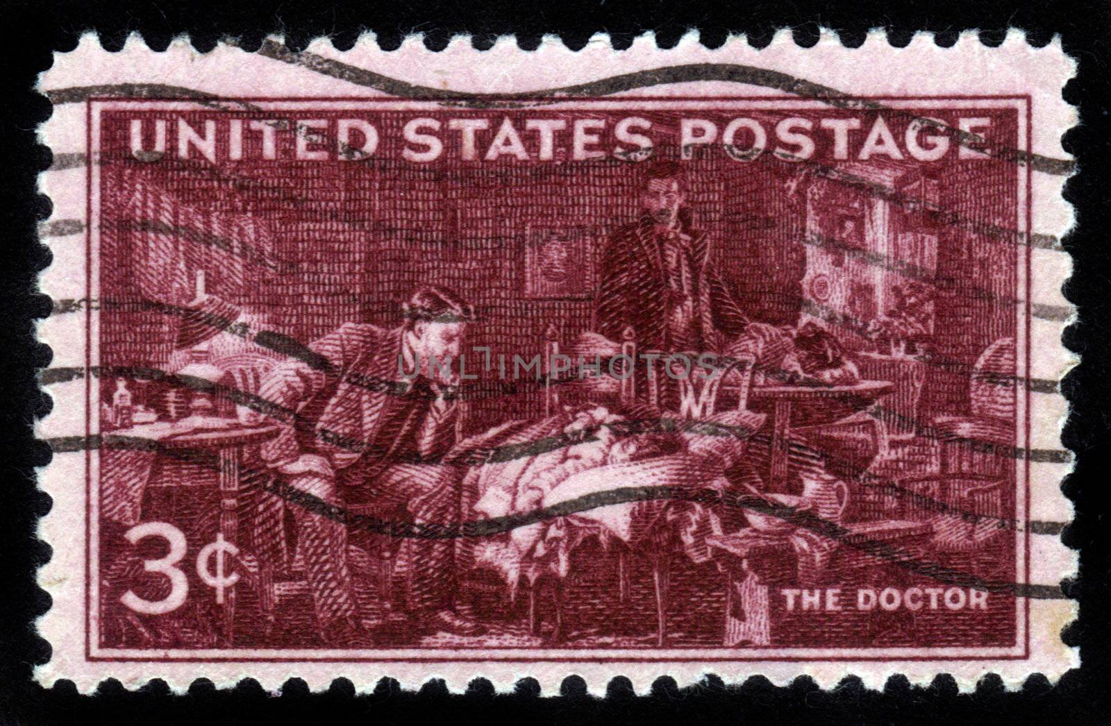 UNITED STATES - CIRCA 1947: Stamp printed by United states, shows a picture of "The Doctor," by Sir Luke Fildes, circa 1947
