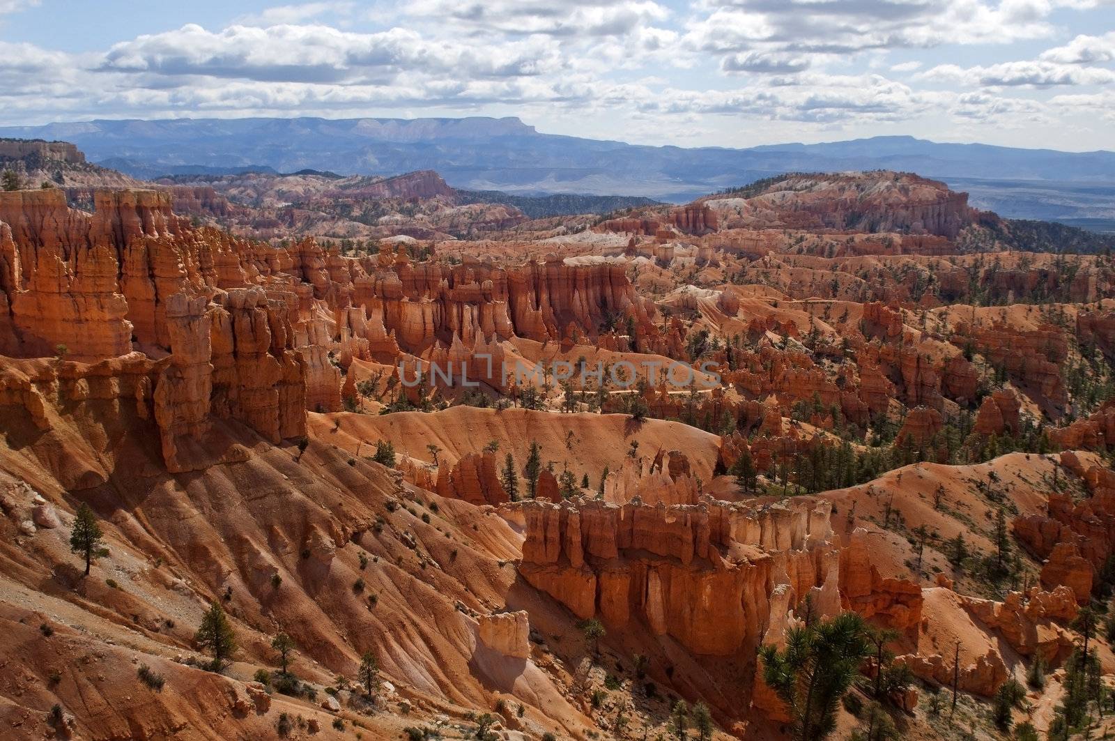 view of the geological formations of Bryce Canyon National Park, Utah, USA