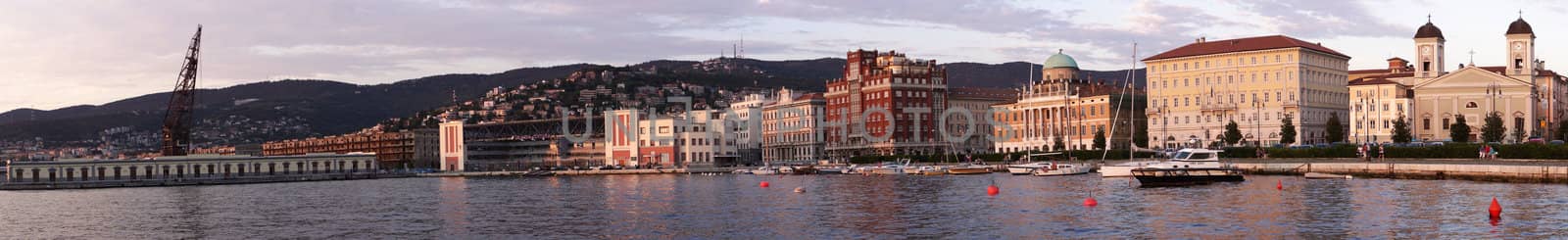 TRIESTE - Ago 12. Panorama of Trieste coastline at sunset on summer. On Ago 12, 2012 in Trieste Italy.