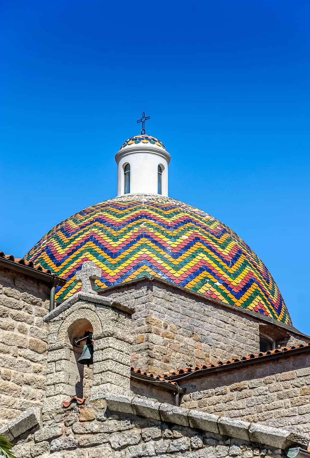 Ancient dome covered with colourful mosaic above a Christian church
