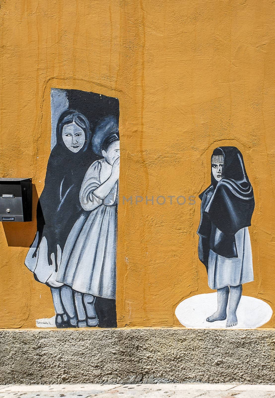 Painting wall in the famous village of Orgosolo in Sardinia