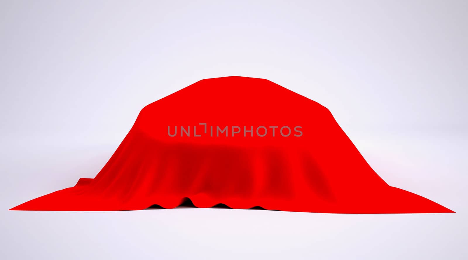 Car covered with red cloth. render studio