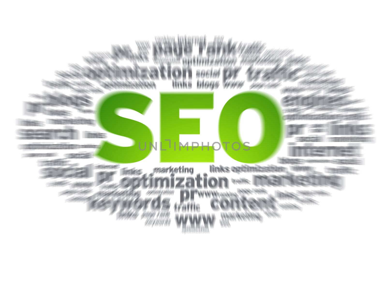 Blurred Search Engine Optimization illustration on white background. 