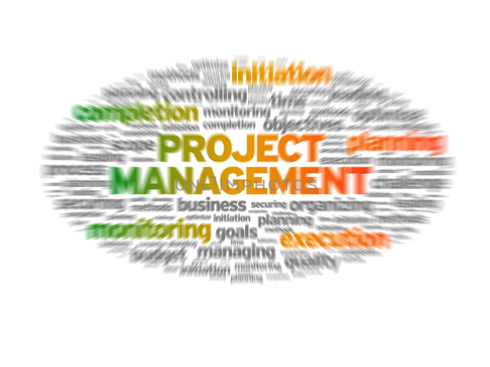 Blurred Project Management illustration on white background.