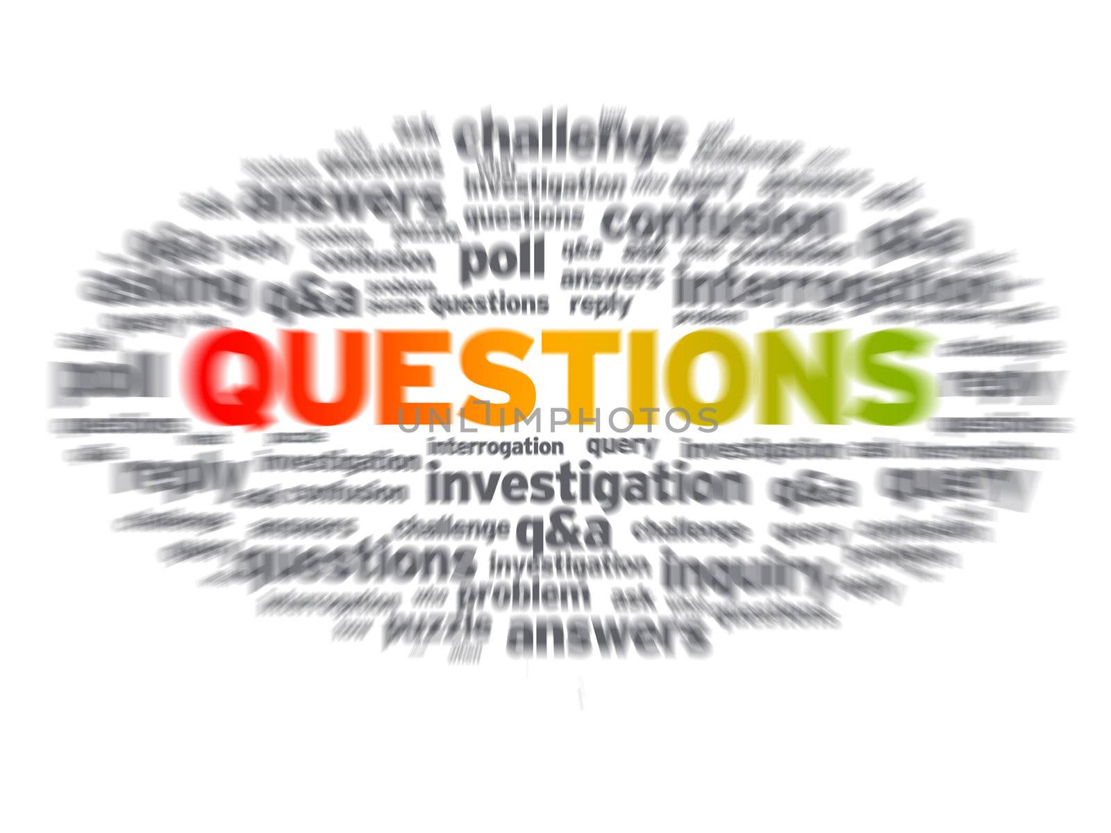 Blurred Questions word illustration on white background.