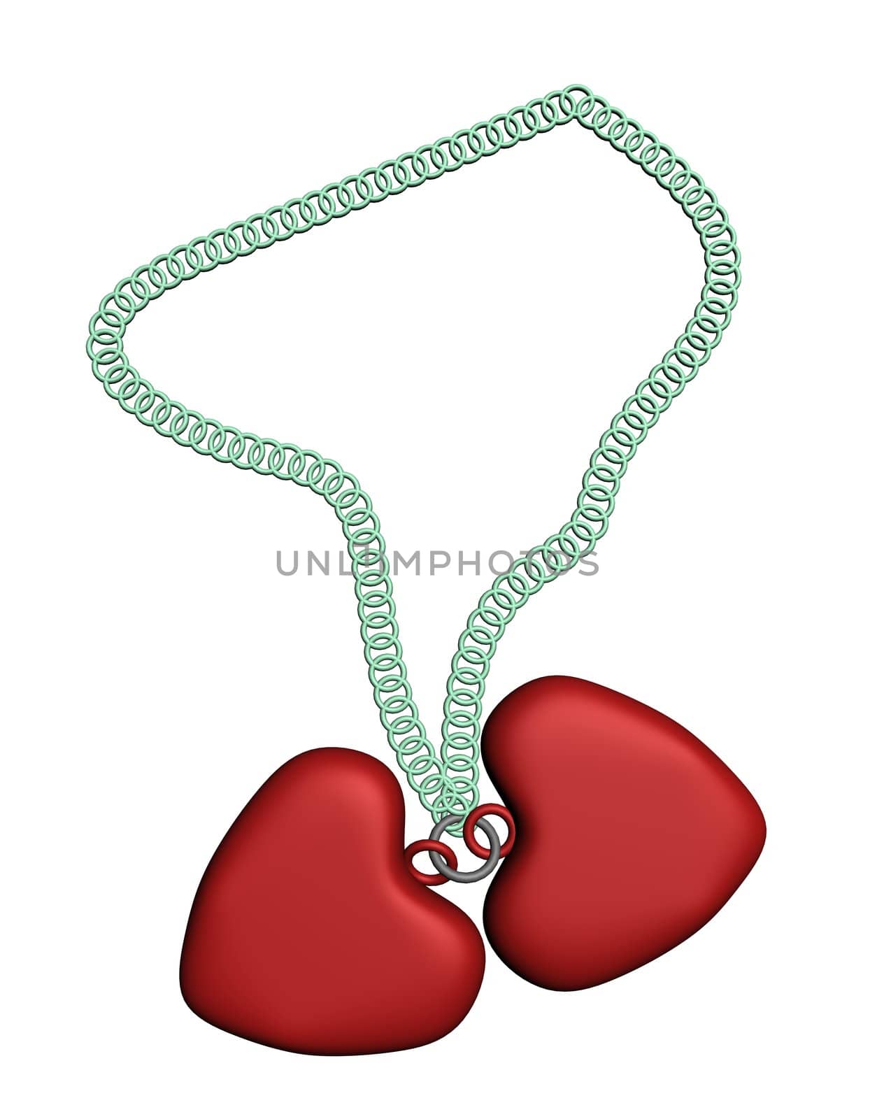 Two red hearts necklace - 3d illustration