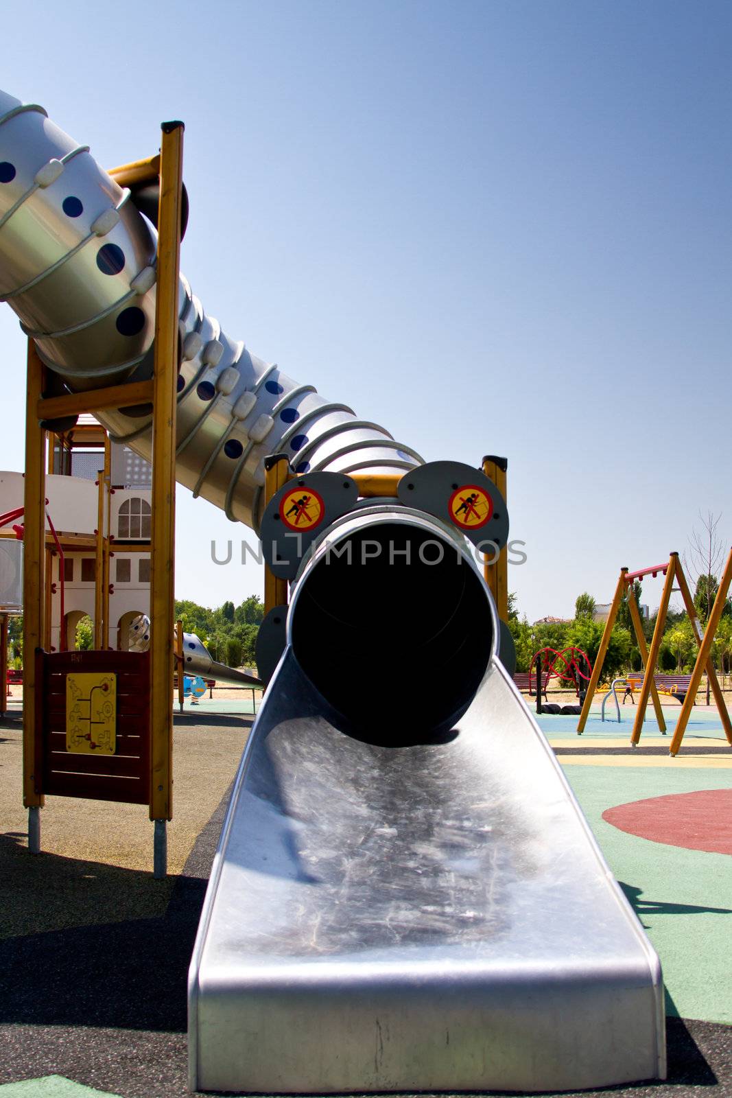 Playground play area outside with blue sky