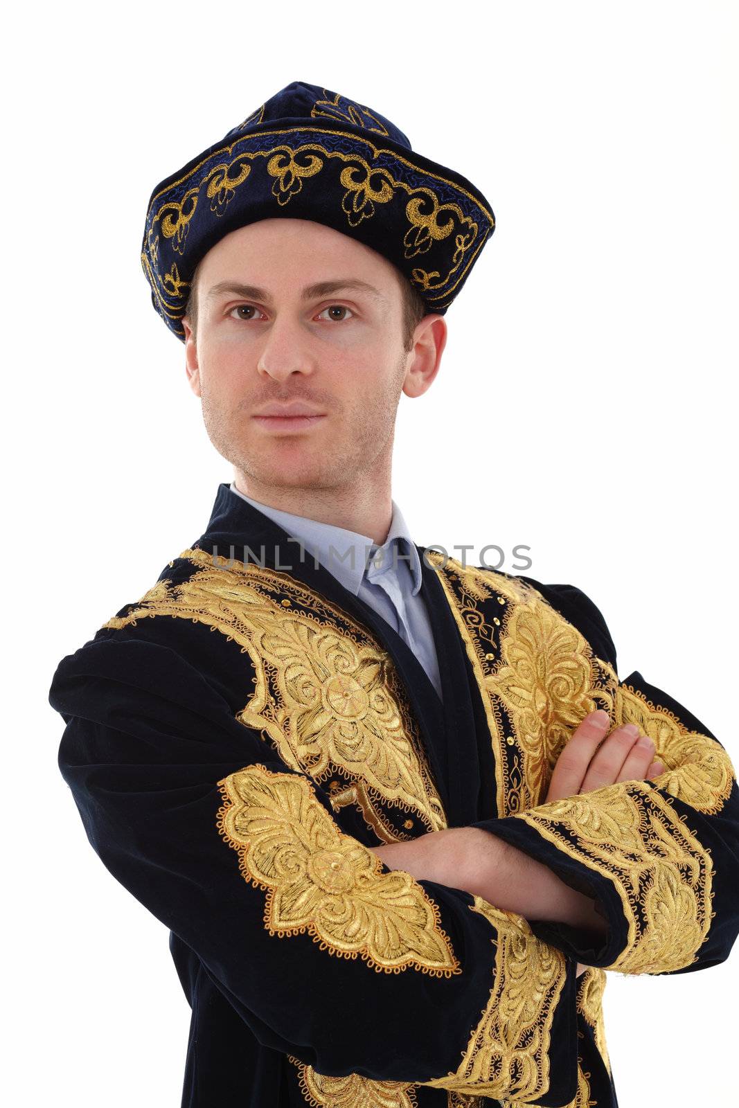 Young adult man with Kazakhstan costume