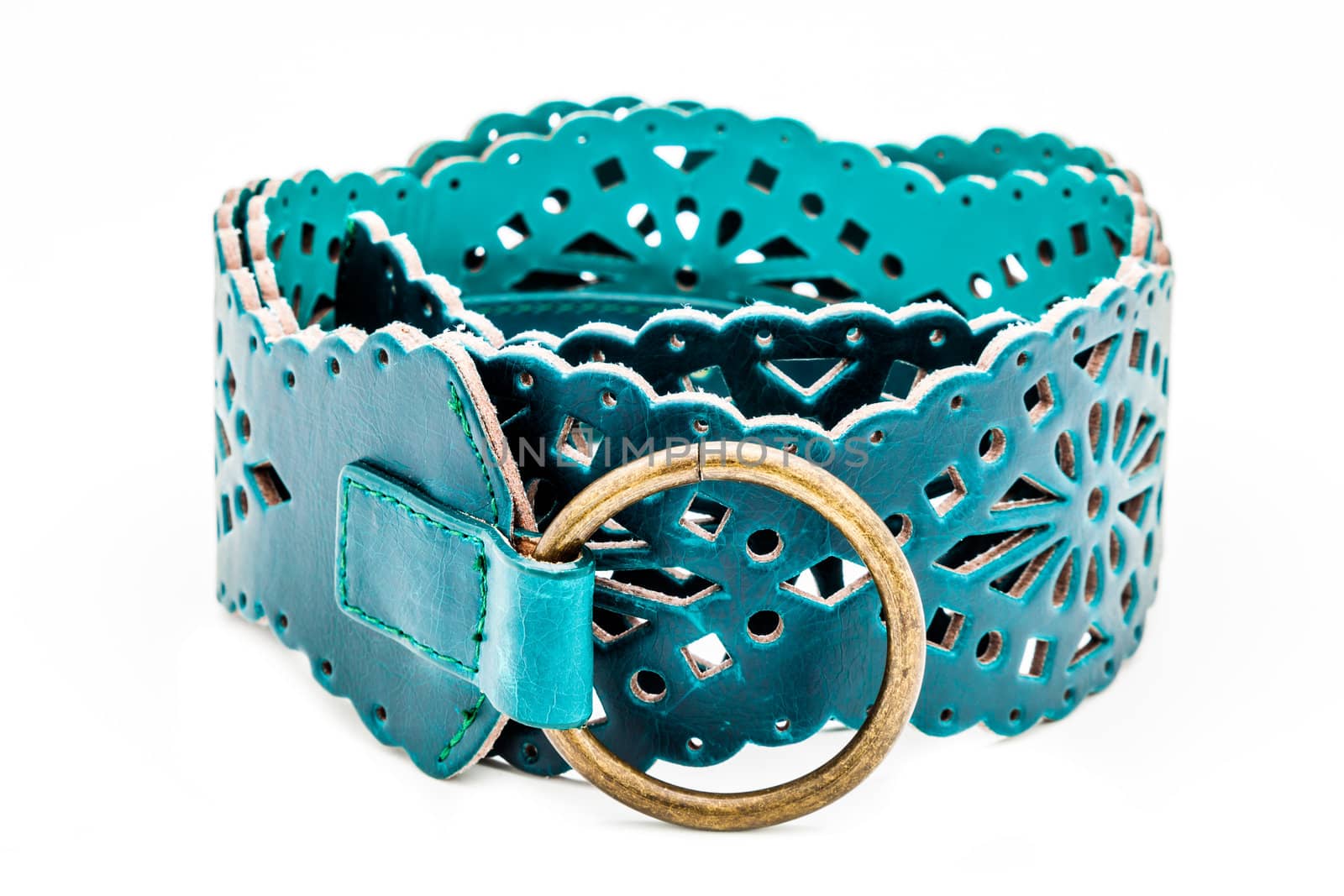 A green women belts on a white background