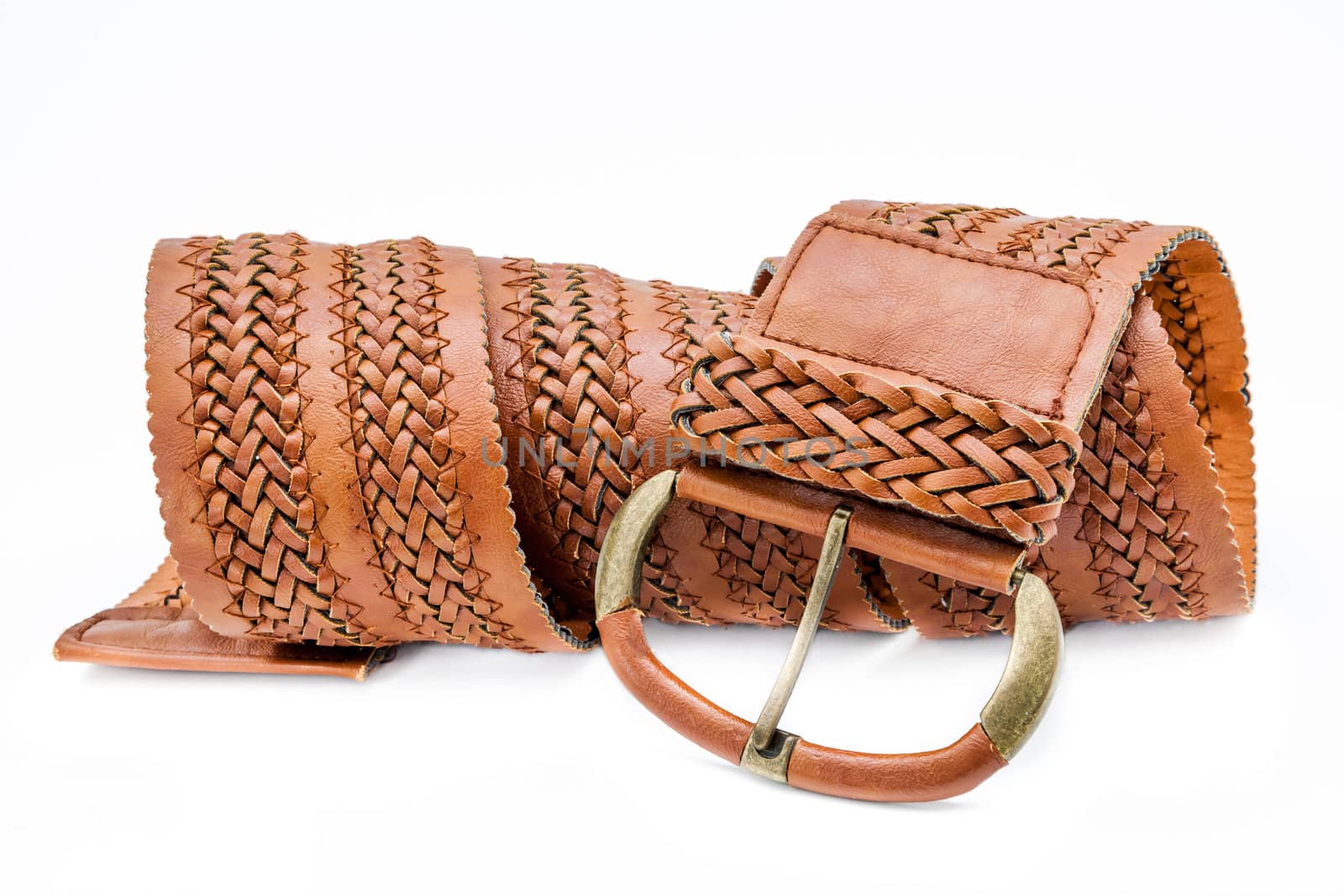 A leather women belts on a white background