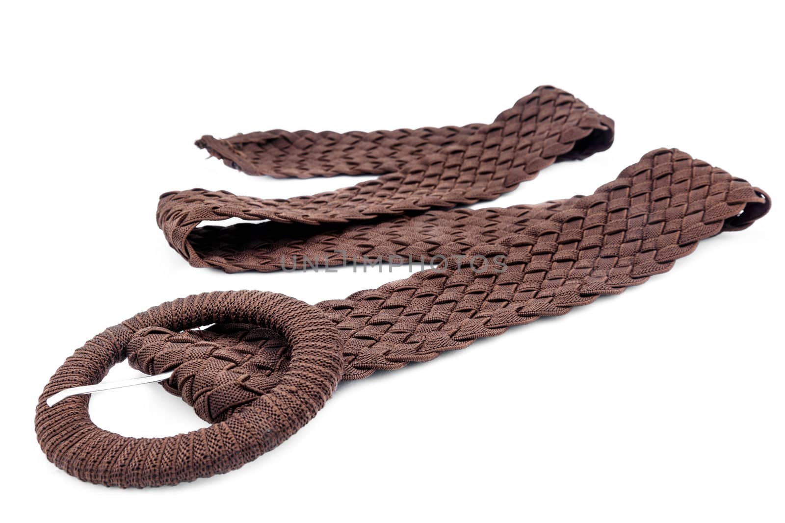 A women belts of cloth on a white background