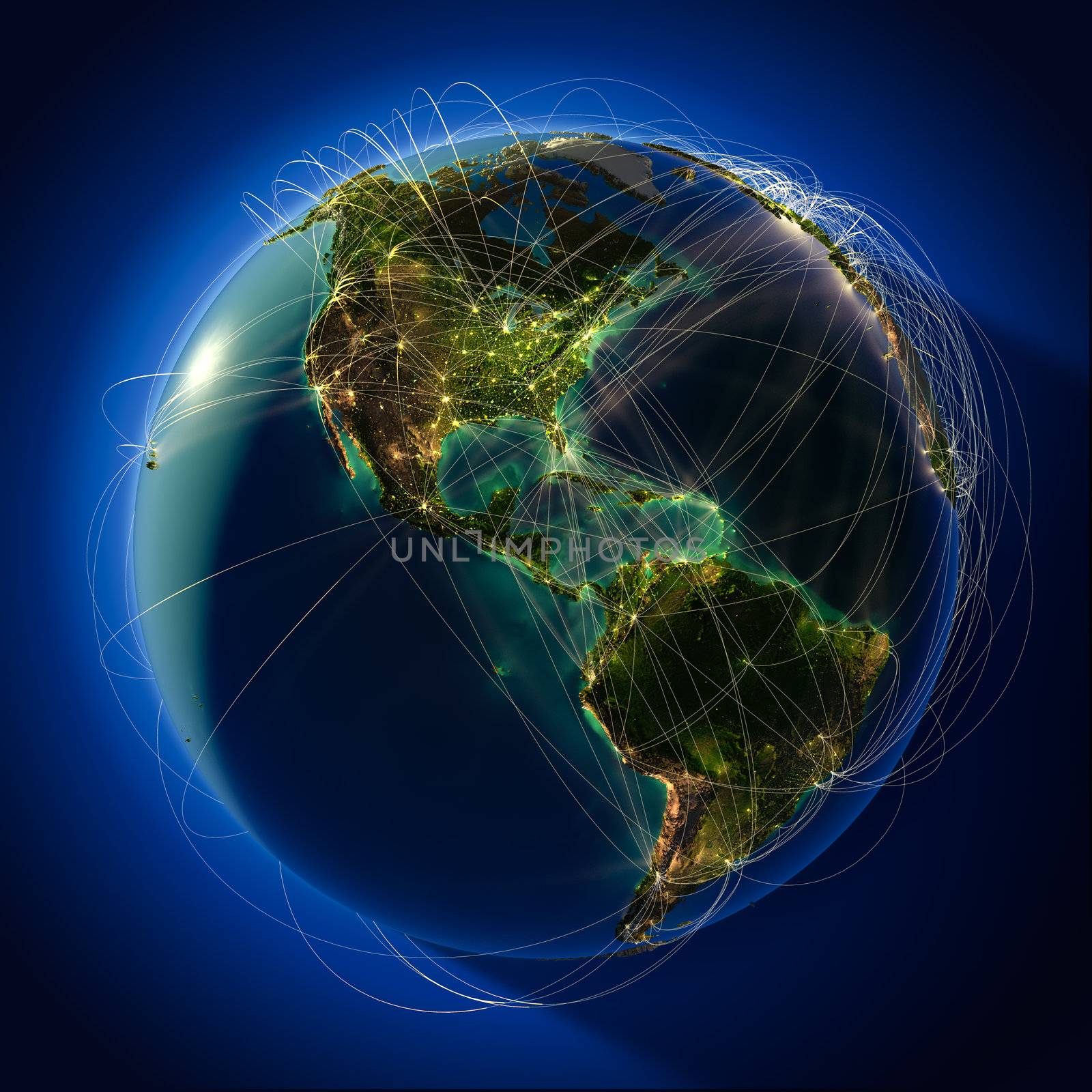 Major global aviation routes on the globe by Antartis