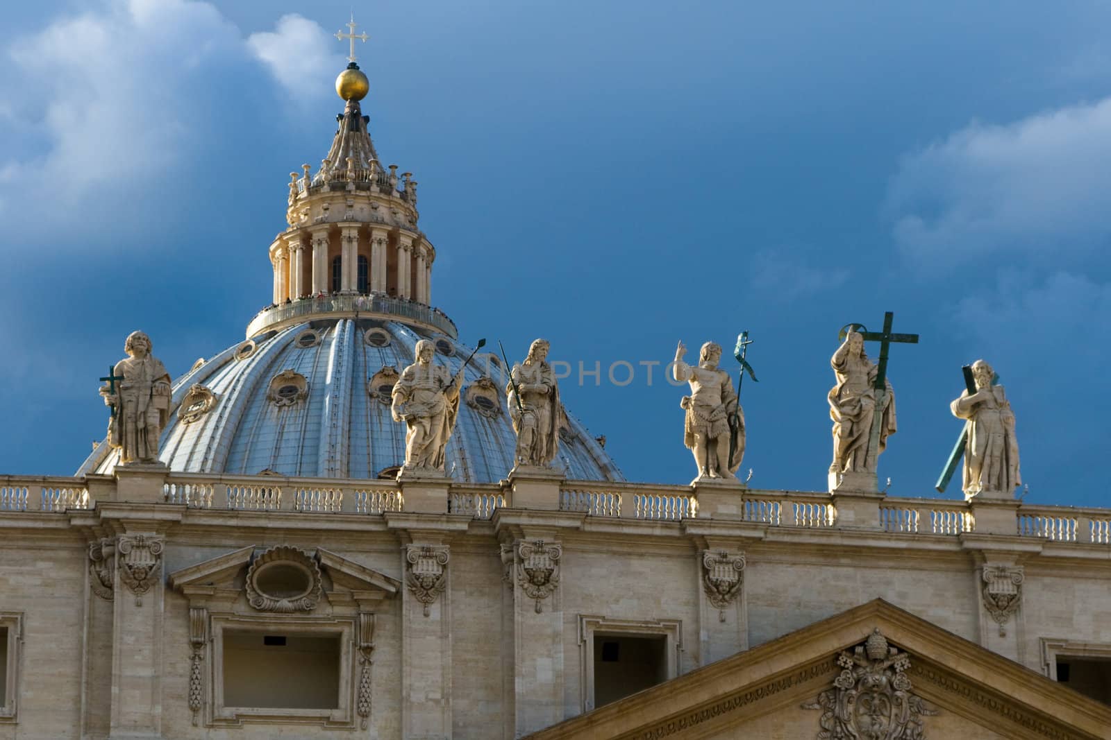 Michelangelo's Dome With Statues Saint Peter's Basilica Vatican Rome Italy 