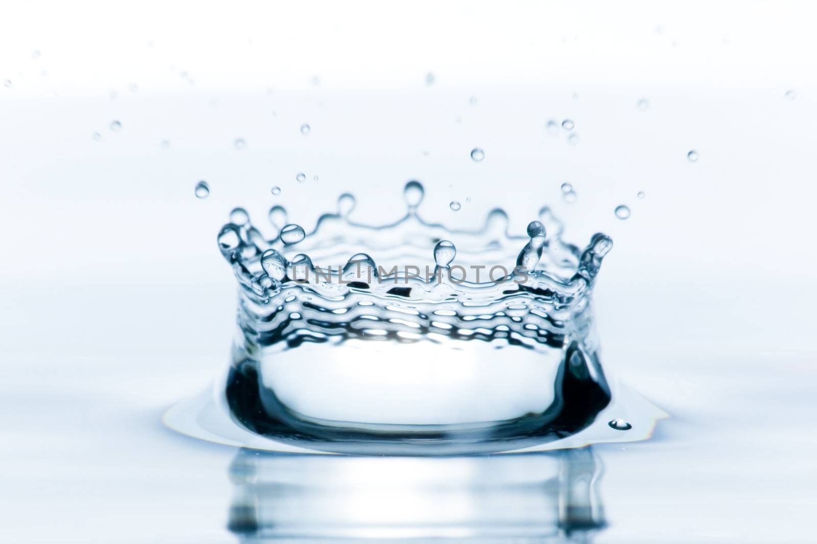 Close-up of the crown of water splashing in the water formed after the fall of the drop