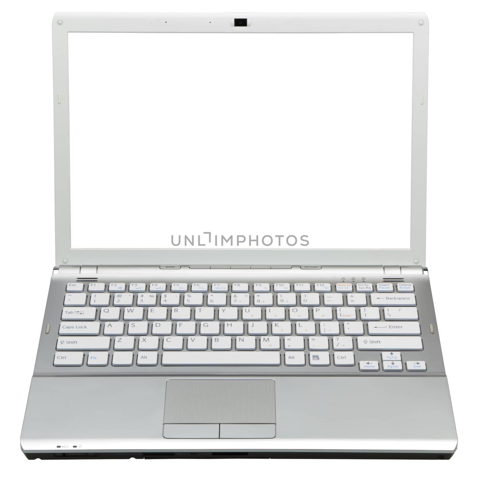 Laptop in front isolated with clipping path over white backgroun by Antartis