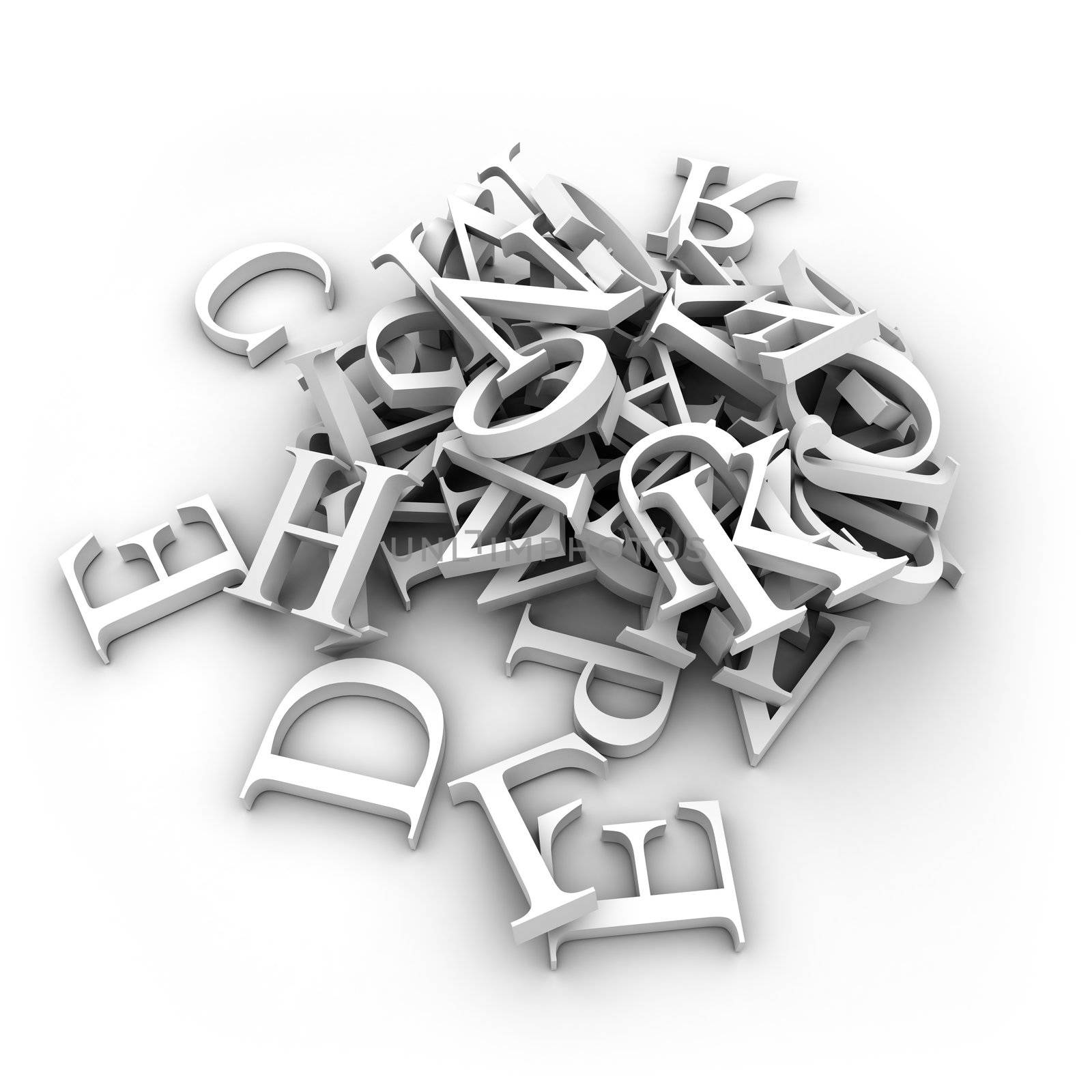 Latin letters poured into a heap, isolated on a white background