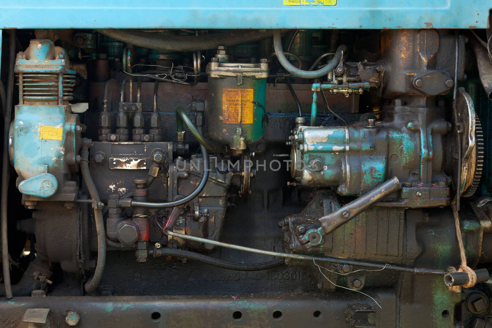 engine of the old model of agricultural tractor