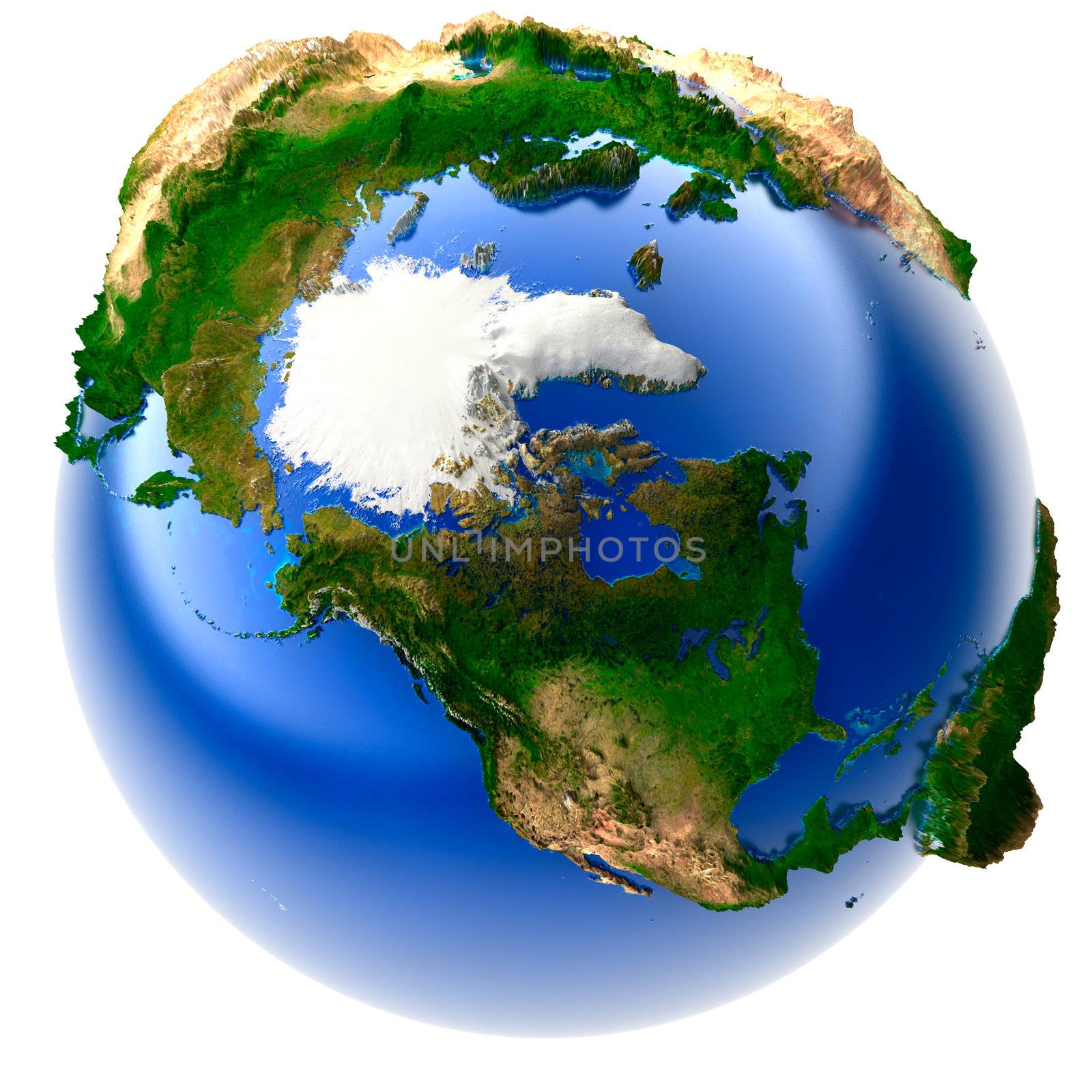 3D model of the globe with an exaggerated vertical relief