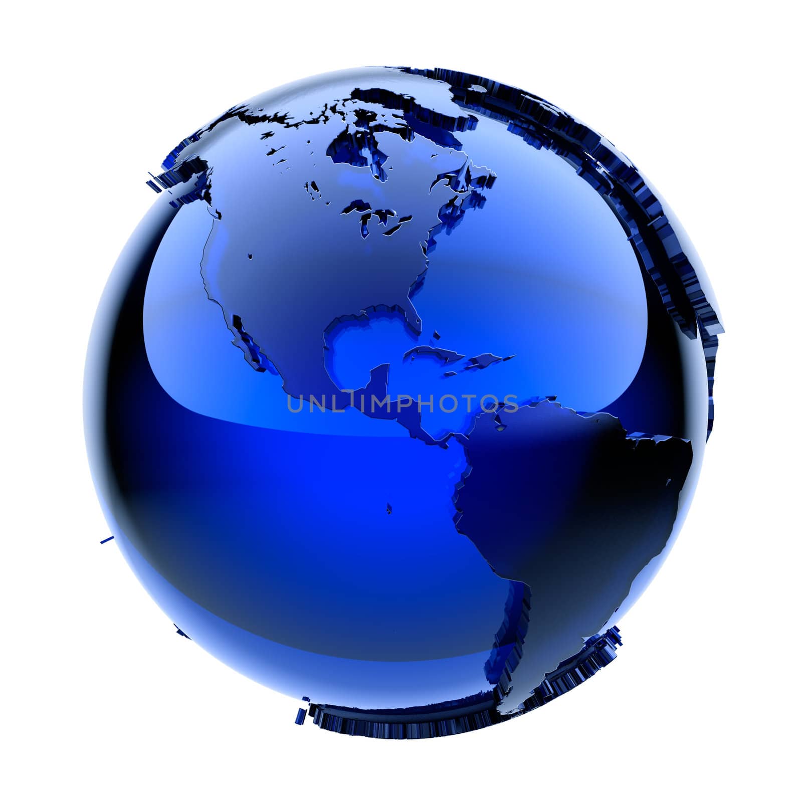 Blue glass globe with frosted continents a little, a little stand out from the water surface