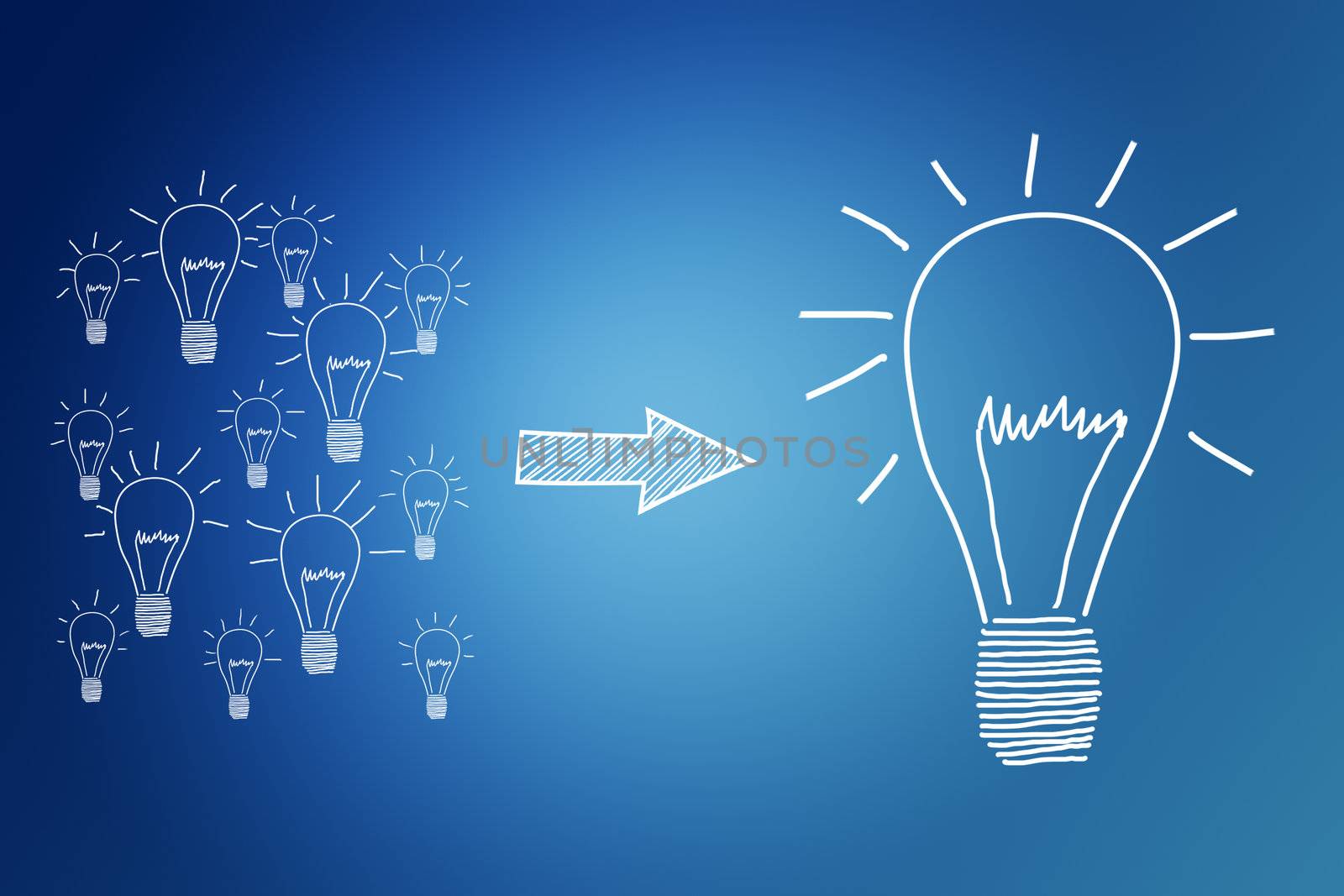 creativity concept to manage good ideas on blue background