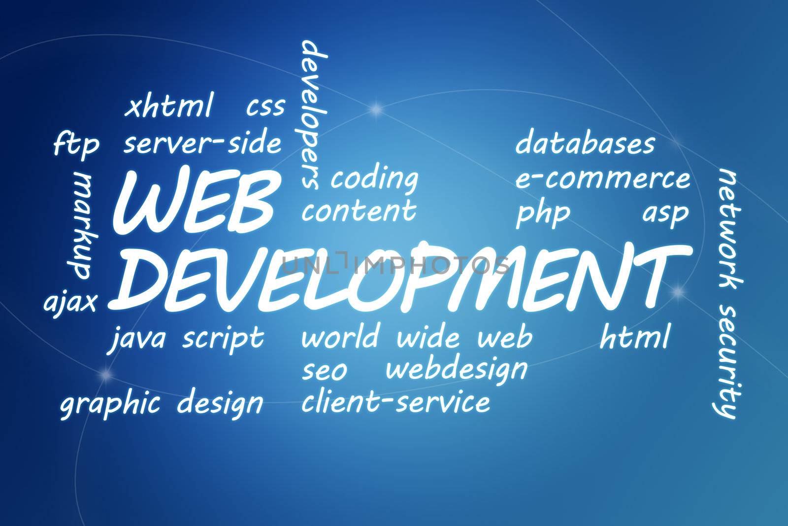 Web Development concept Illustration on blue background