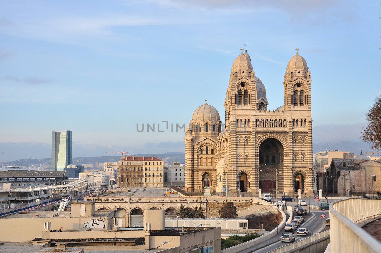 Cathedrale de la Major with blue sky, Marseille, France