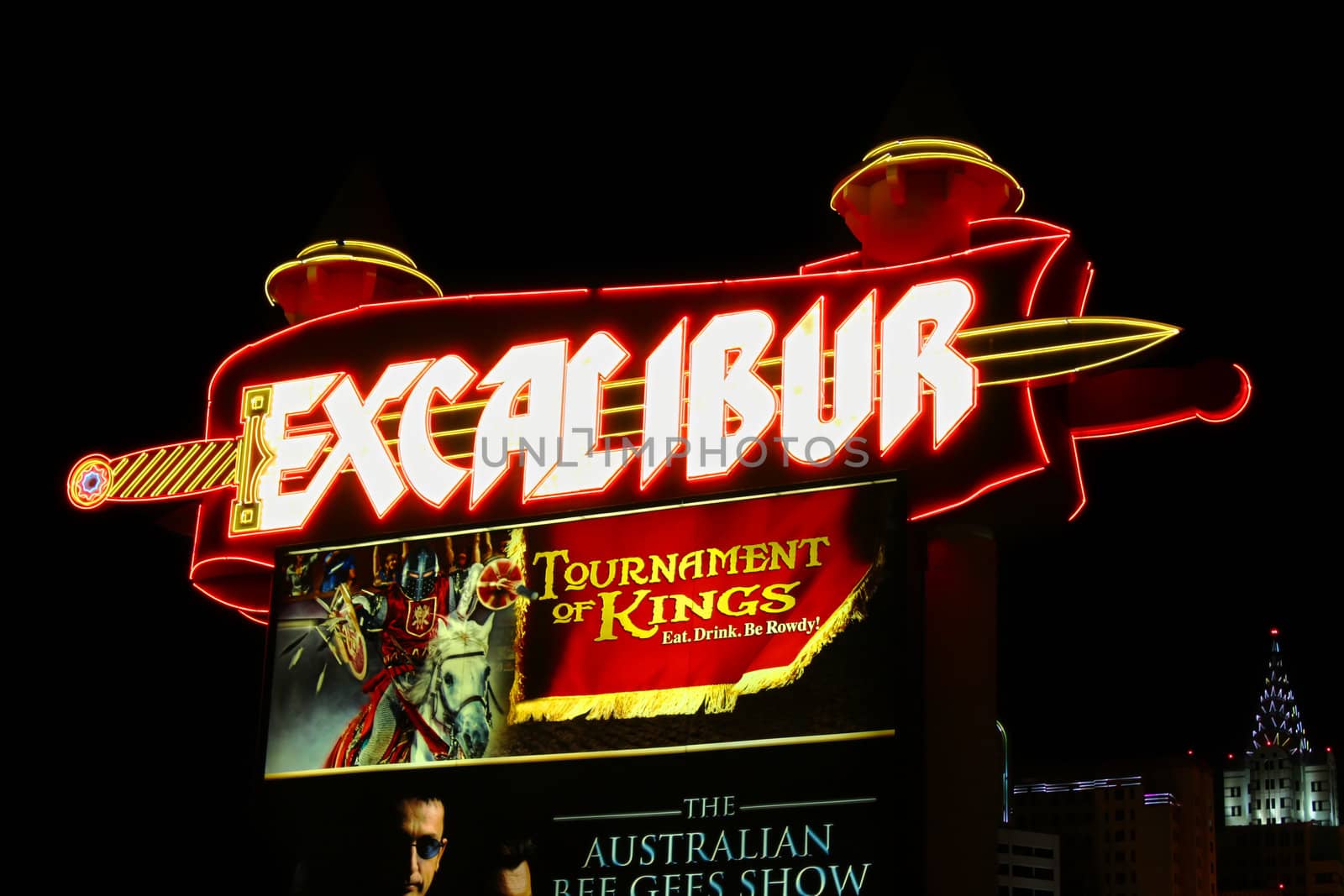 Las Vegas, USA - May 23, 2012: Main street sign of the Excalibur Hotel and Casino on the Las Vegas Strip. The Excalibur was opened in the year 1990.
