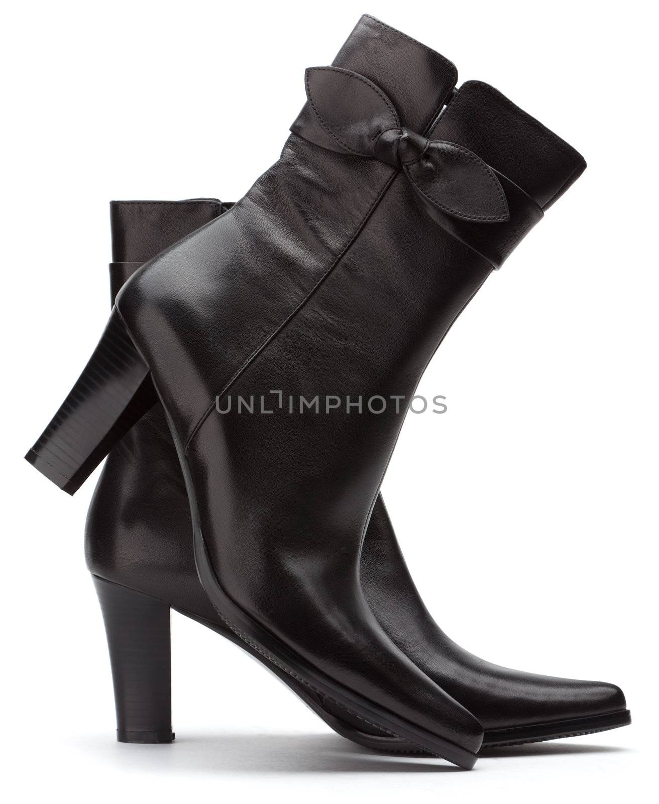 Ladies short black boots on a white background