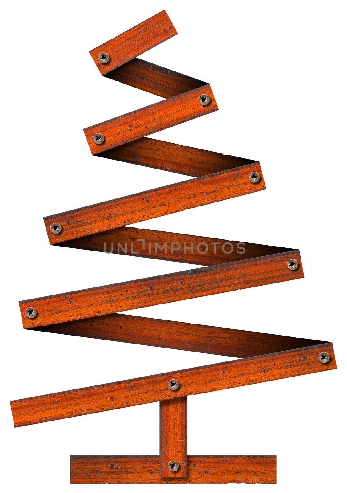 Wooden Christmas tree with screws isolated on white background
