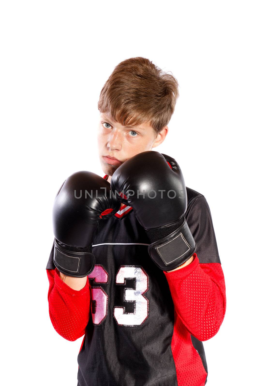 young kickboxer on white background