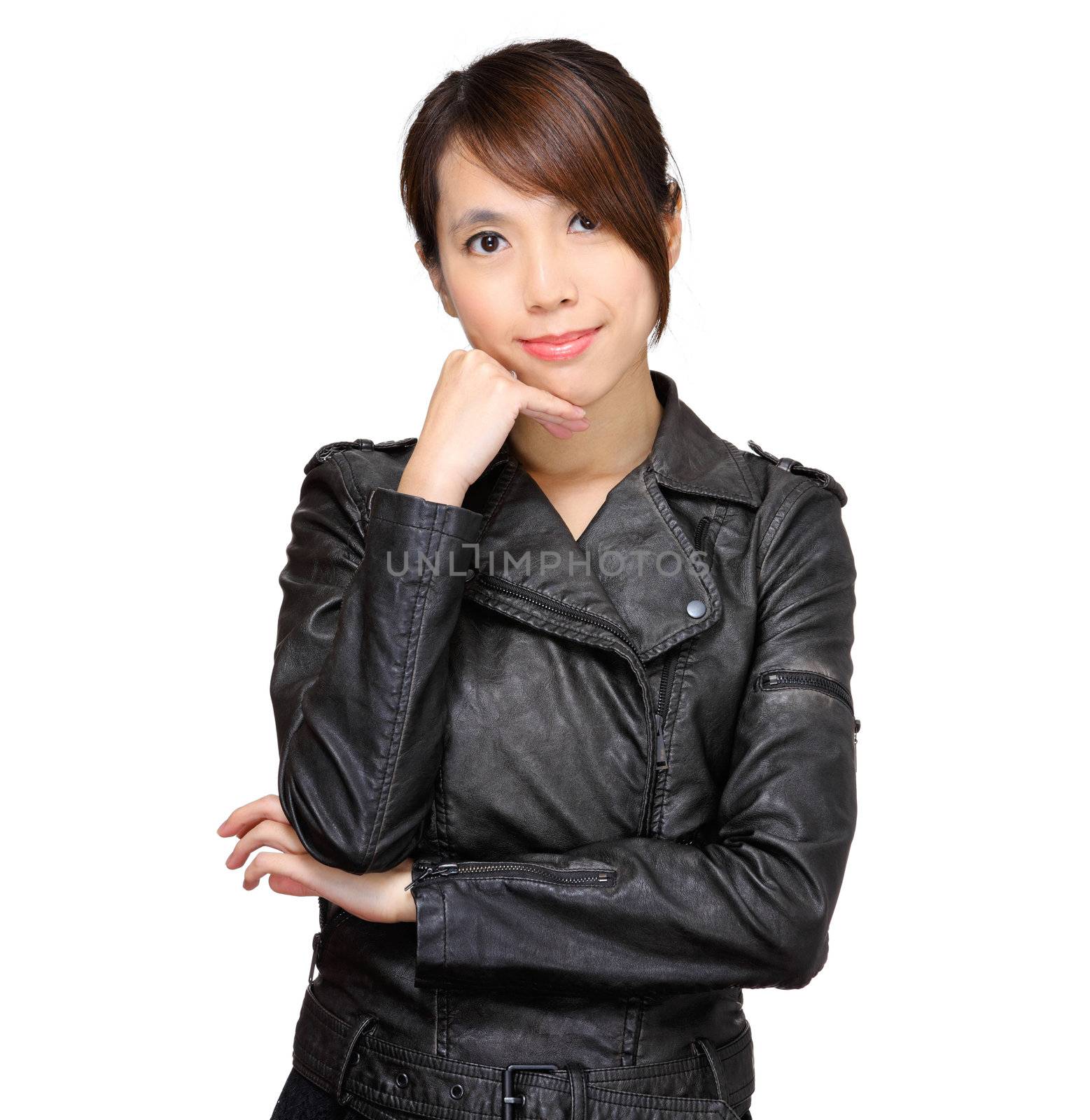 young asian woman over white background