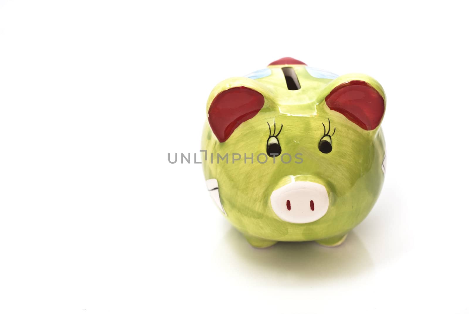 Pretty piggy bank empty, isolated in white background. Financial crisis concept