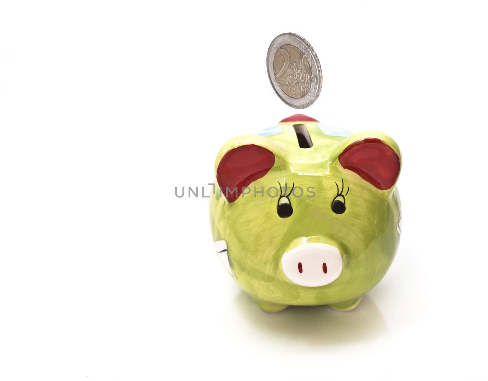 Pretty piggy bank empty, isolated in white background. Financial crisis concept