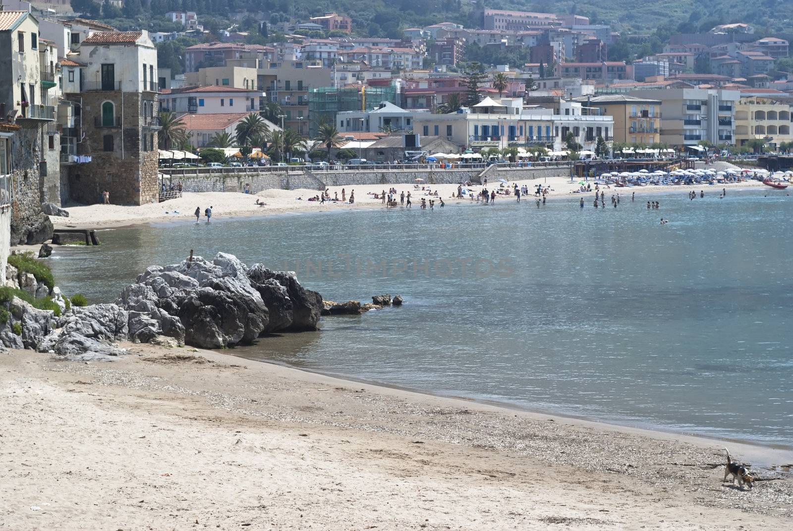 beach of Cefalu with blue sea. Sicily