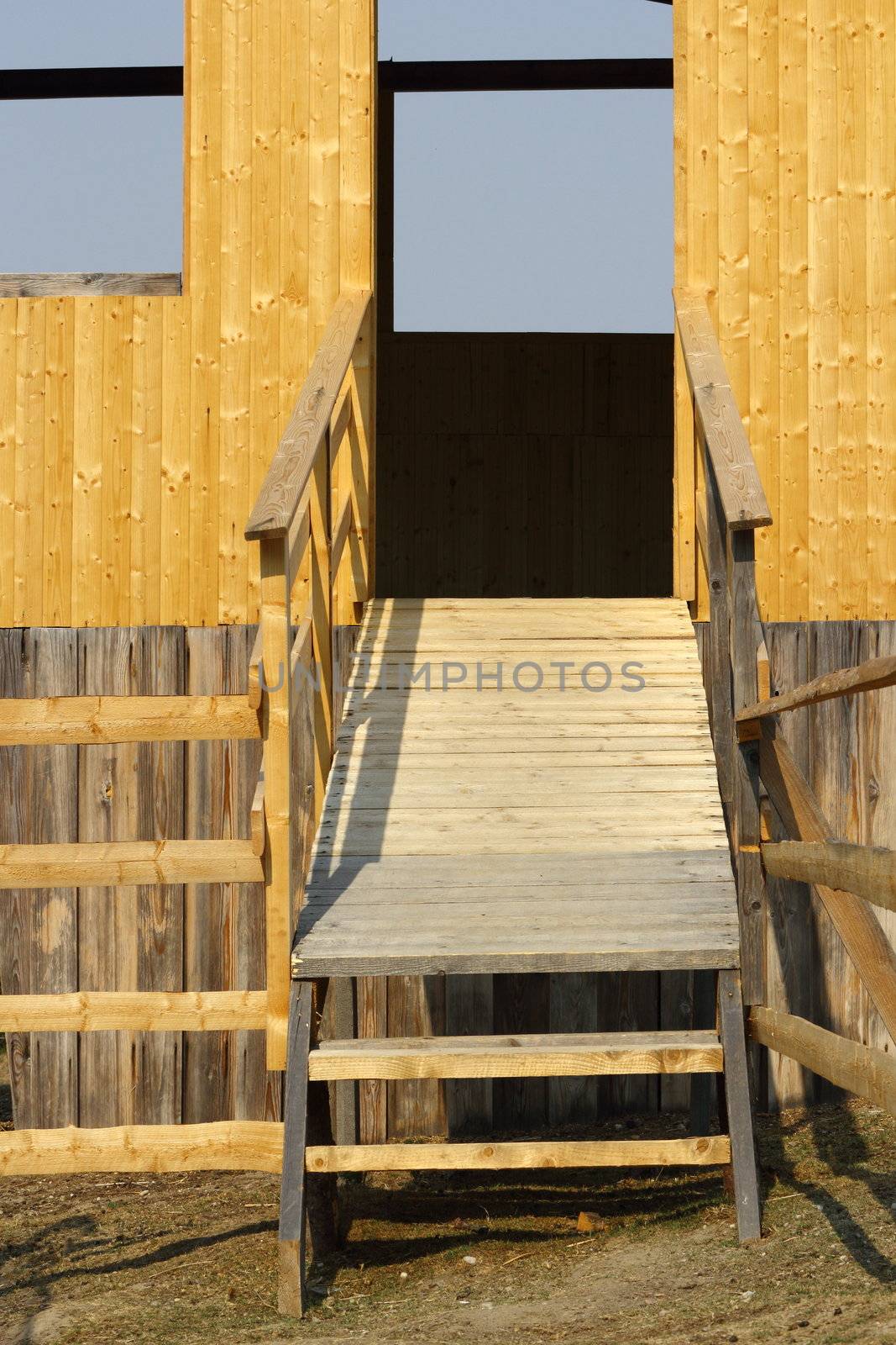 detail of entrance of an open  hunting hide 