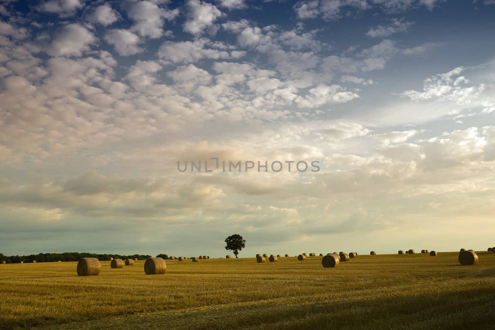 french countryside with hay bales