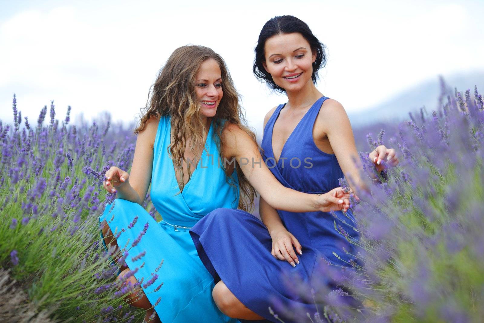 two women on lavender field