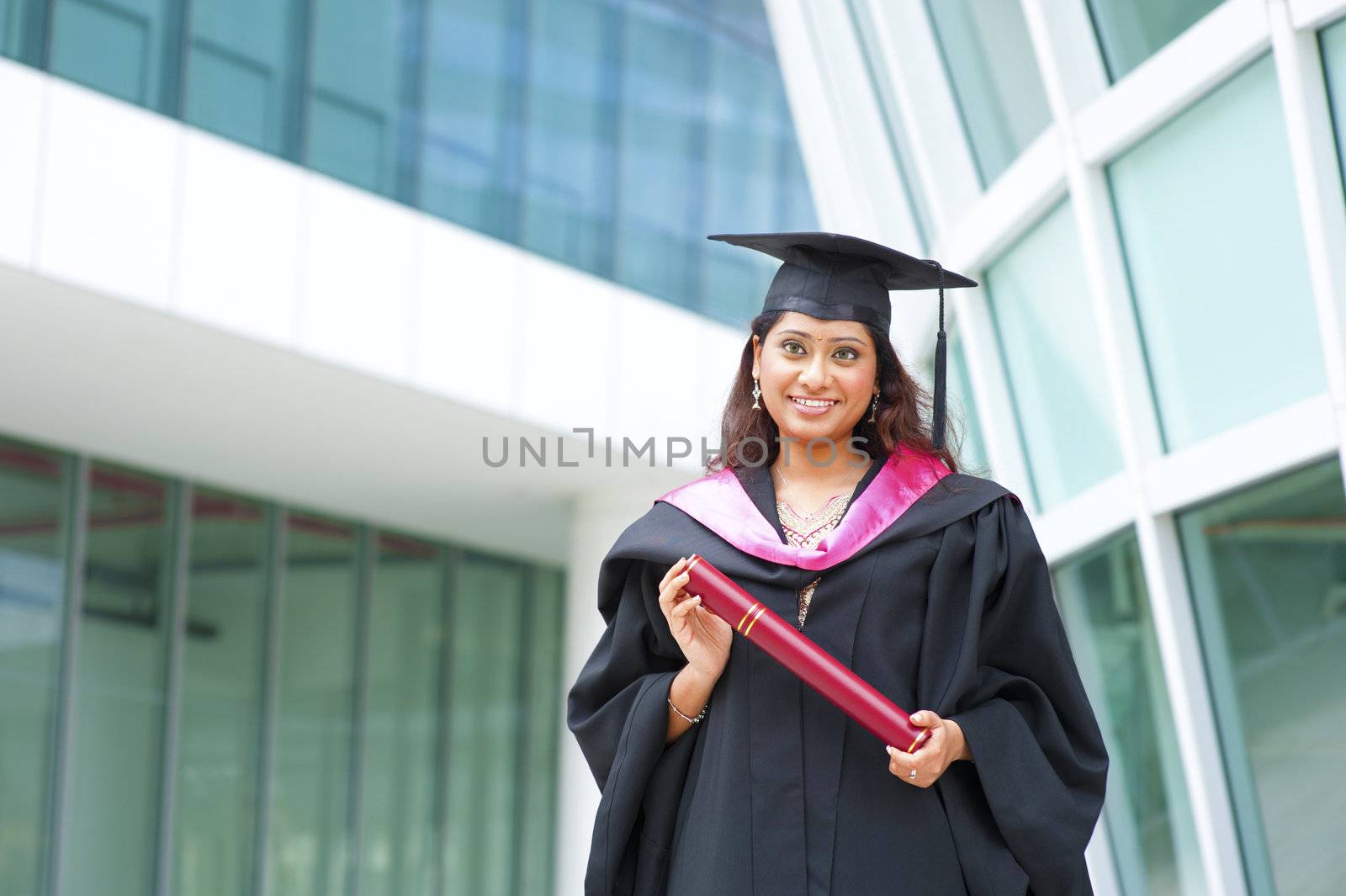 Happy Indian female student on her graduation day