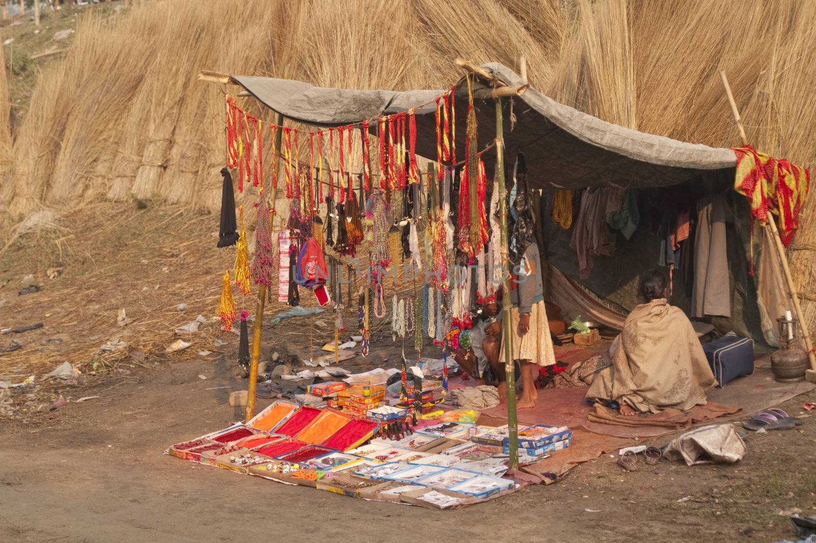 Market stall selling decorative beads at the Sonepur Livestock Fair, Sonepur, Bihar, India