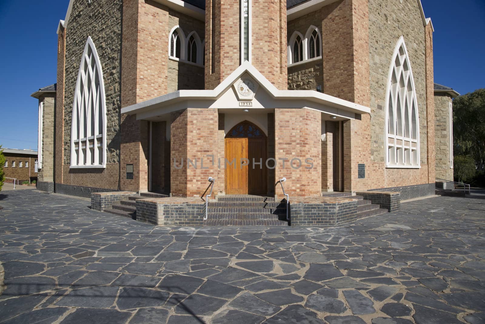 Historic red brick church in the in the remote village of Carnarvon in the Karoo, South Africa.