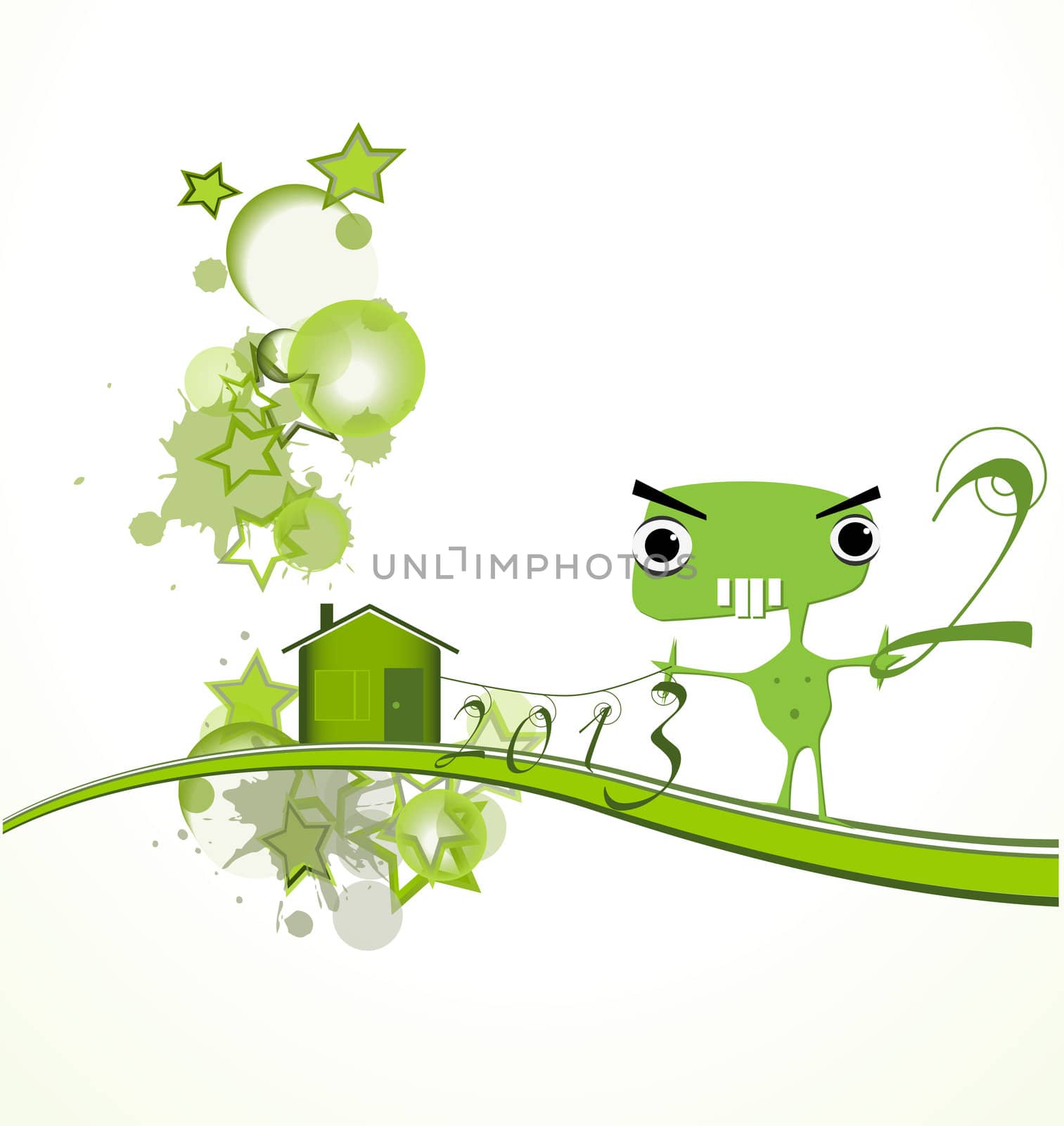 Green house with a monster, vector illustration