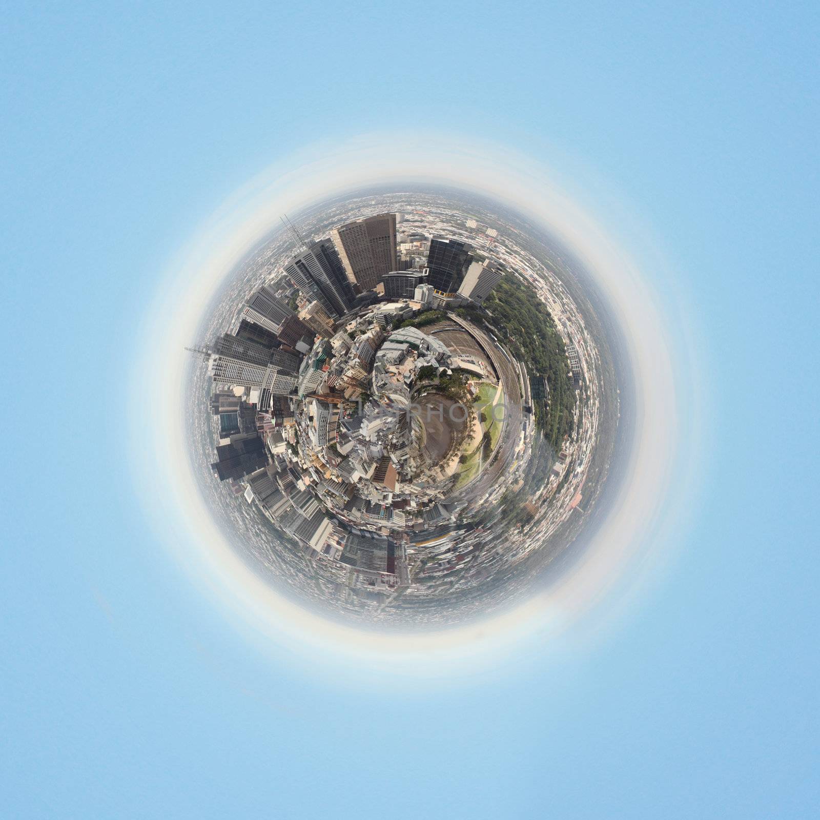 Planet earth with city on it against sky background